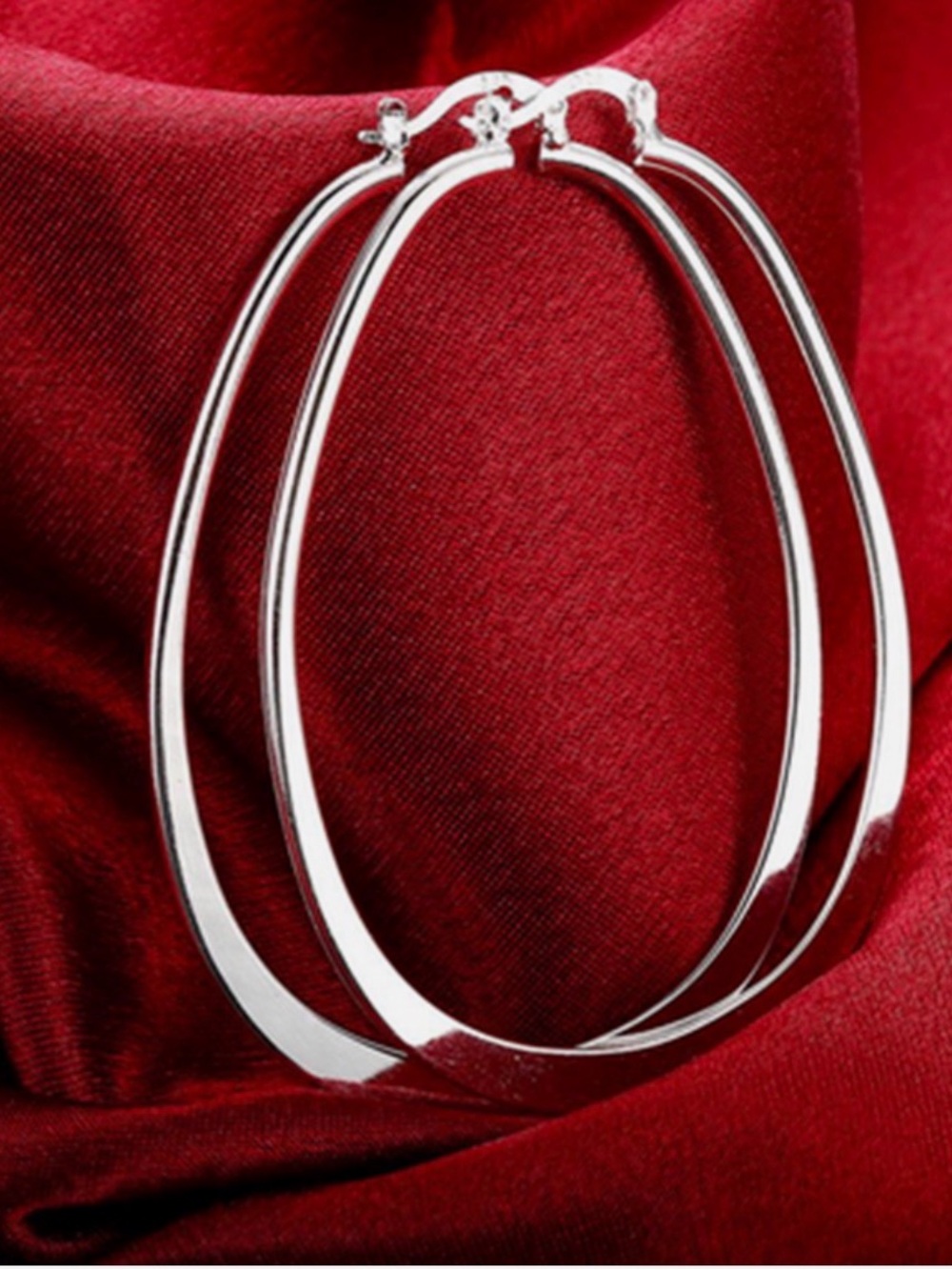 Womens 925 Sterling Silver Elegant Oval Shaped Extra Large Hoop Earrings #E45